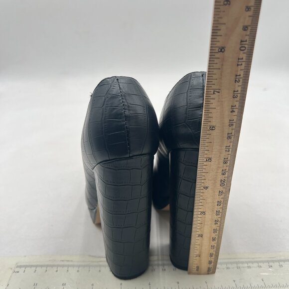 YDN Black Pointed Toe with Platform Pumps Stable Chunky High Heel Shoes - Picture 5 of 8